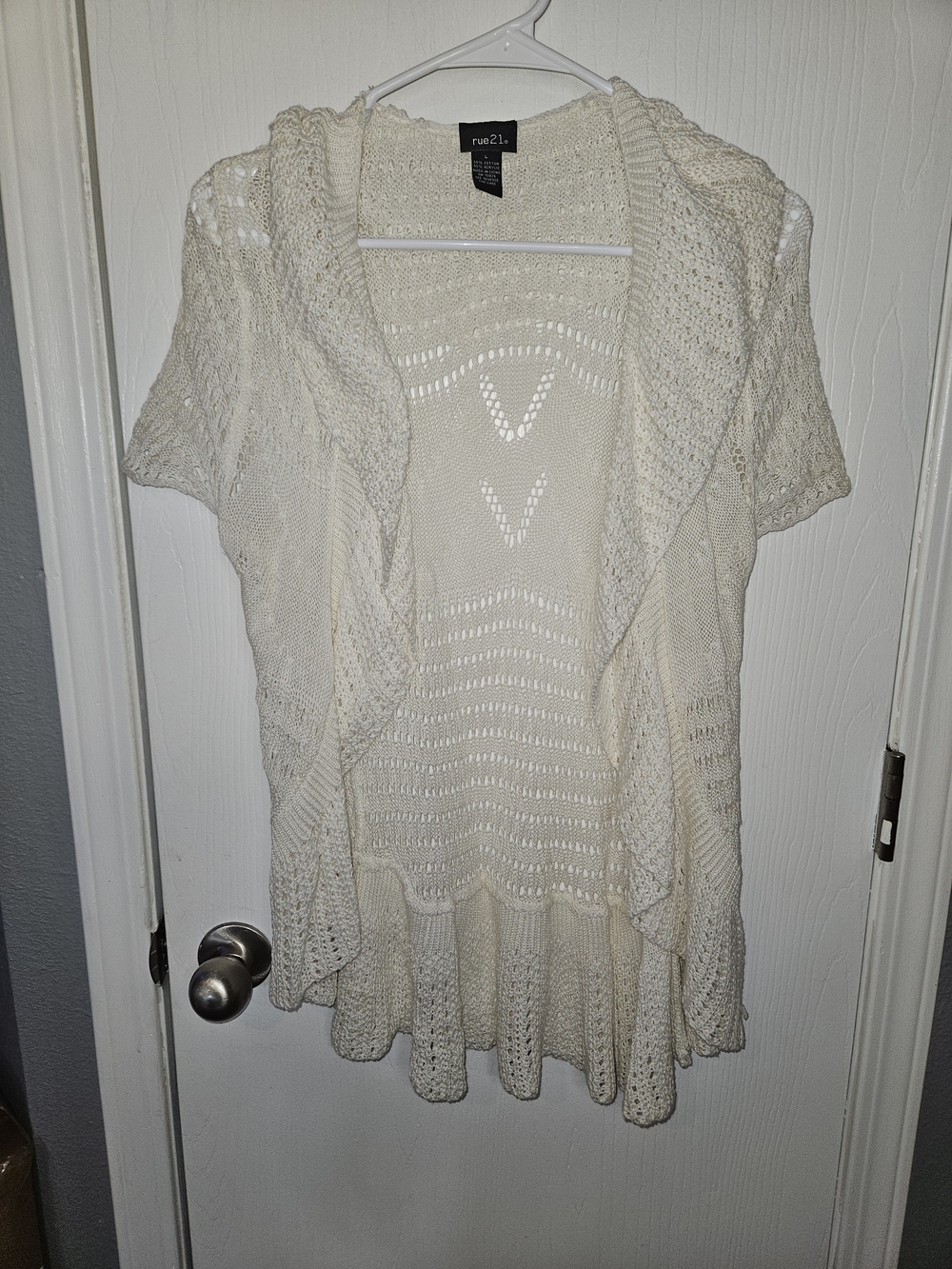 rue21 Cream Open-Front Short-Sleeve Knit Cardigan